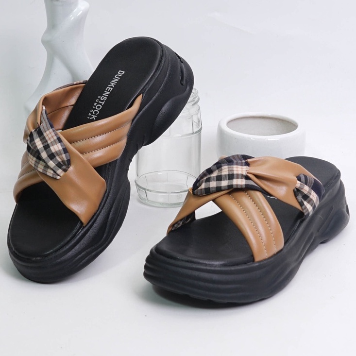 SARASARA YUK - Dunkenstock ROSSA Sandal Wanita Wedges Silang Tinggi 5cm Size 36 - 40 Casual Sendal Platform Sara Sara 37 38 39 Santai Slop Belleza Warna Brown Coklat Coksu Selop Premium Original Beleza Kekinian Terbaru Shoes ORI Mall Official Store