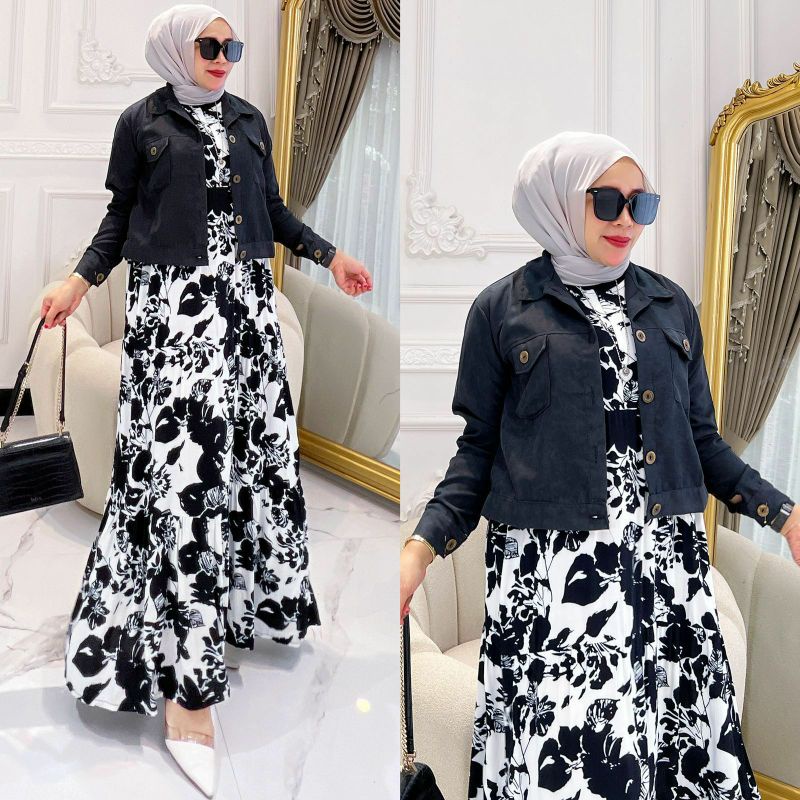 Monika Set, SETELAN WANITA MUSLIM CANTIK FIT XL ZIPPER BUSUI TERMURAH OOTD