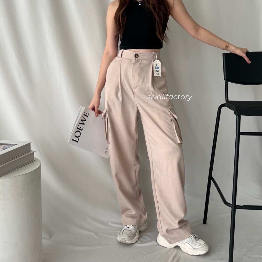 SIVALI Joan Cargo Pants - Highwaist Loose Cargo - Celana Kargo Wanita - Baggy Pants