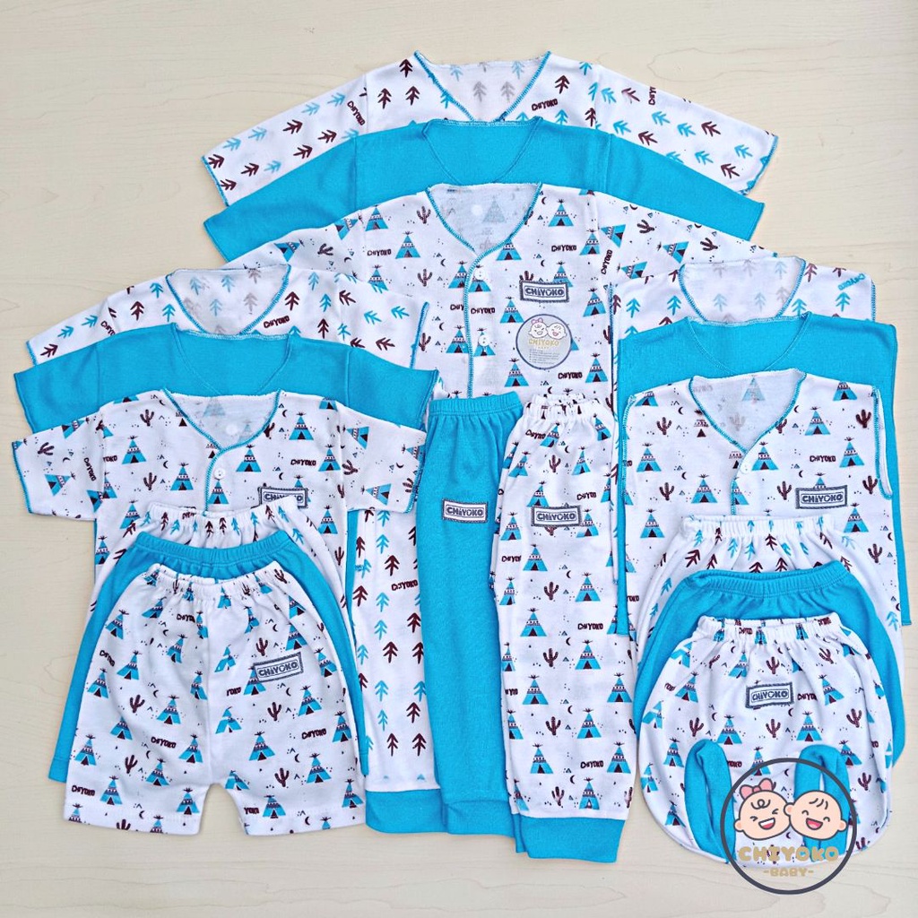 18 Pcs / 9 Stel Baju Bayi Celana Bayi Setelan Baju Bayi Baru Lahir SERIAN BIRU Chiyoko Baby