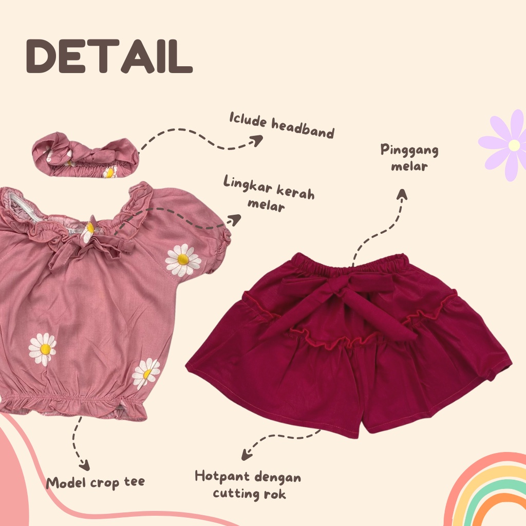 3-15 BLN SETELAN BAYI DAISY FREE HEADBAND BAJU BAYI PEREMPUAN Little Koda 3In1 SET (SNI)