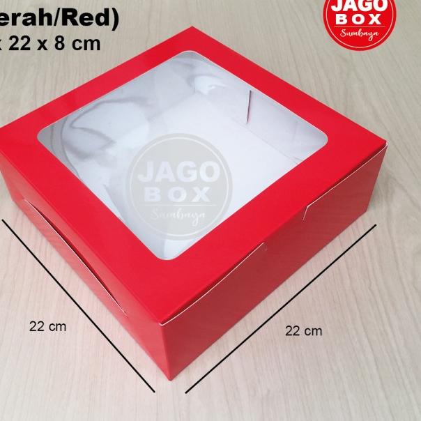 

New Ready Box Kotak Dos Nasi Kue Snack Hijau Merah 22 x 22 x 8 cm Lubang Mika