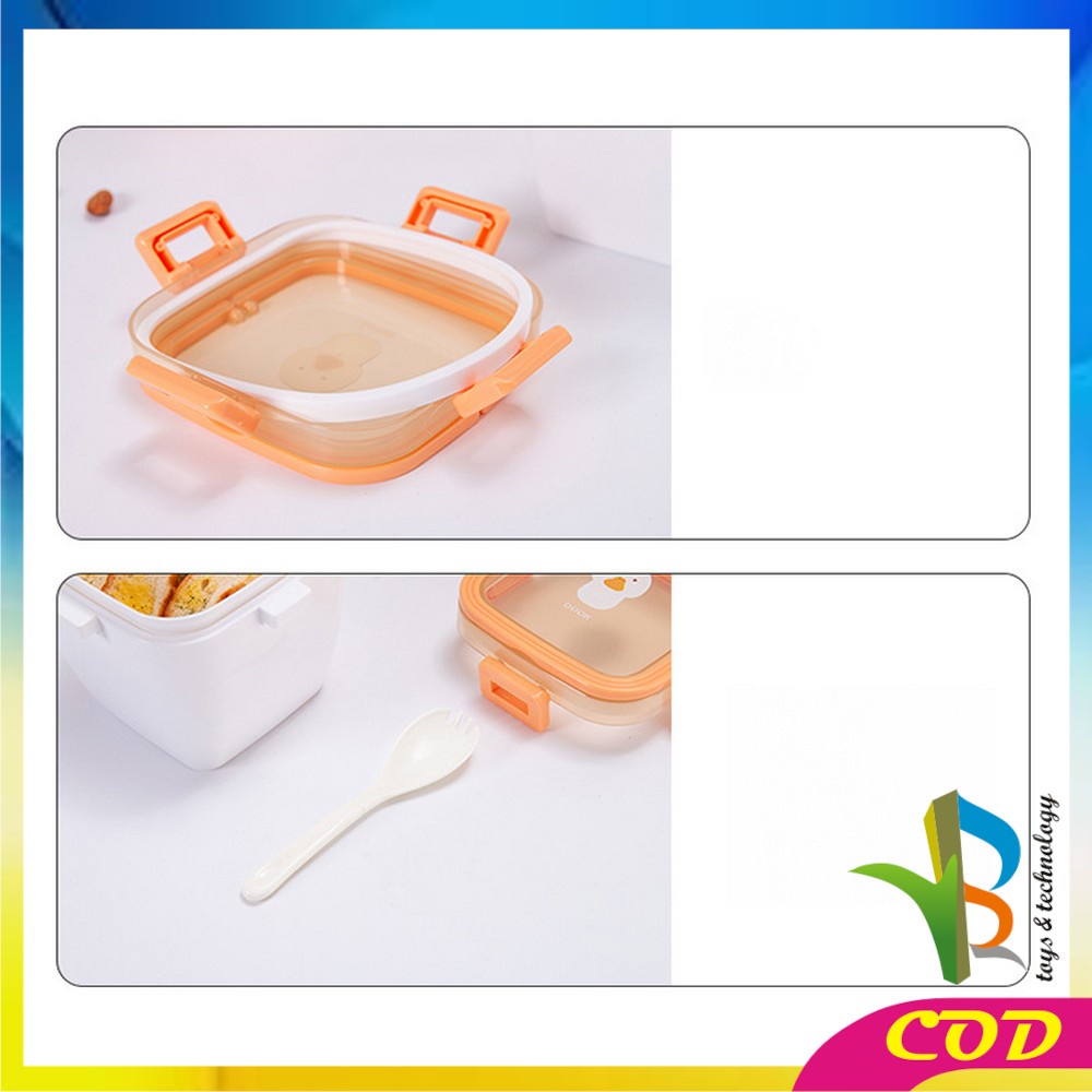 RB-C691 Tempat Makan Dengan Pegangan BPA FREE Motif Karakter Anti Tumpah Dengan Sendok / Plastic Lunch Box Set Kotak Bekal Portable Set Kotak Bekal