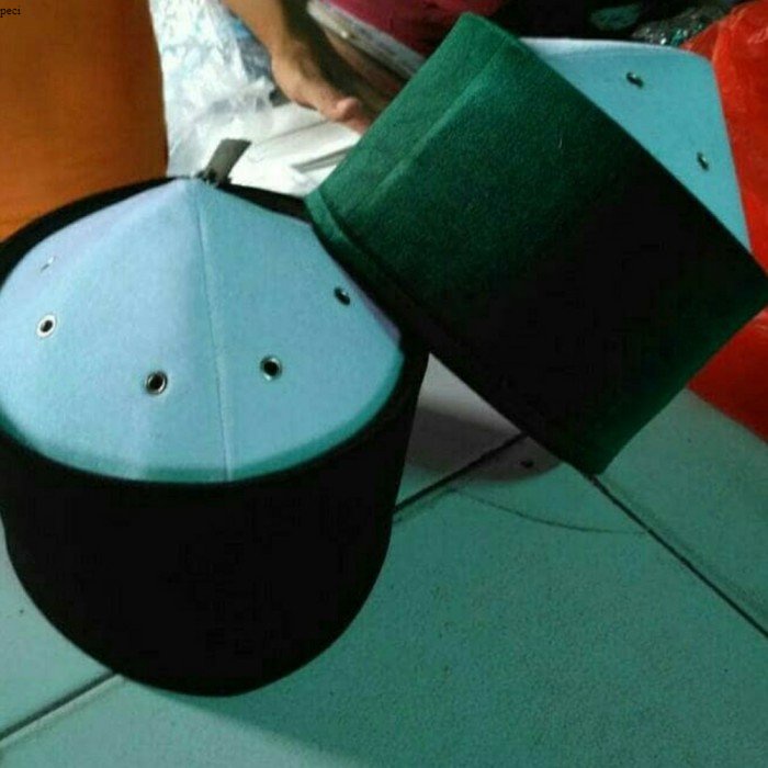 Peci/Songkok/Kopiah mesir bludru kombinasi putih+hijau tinggi 13 - 3