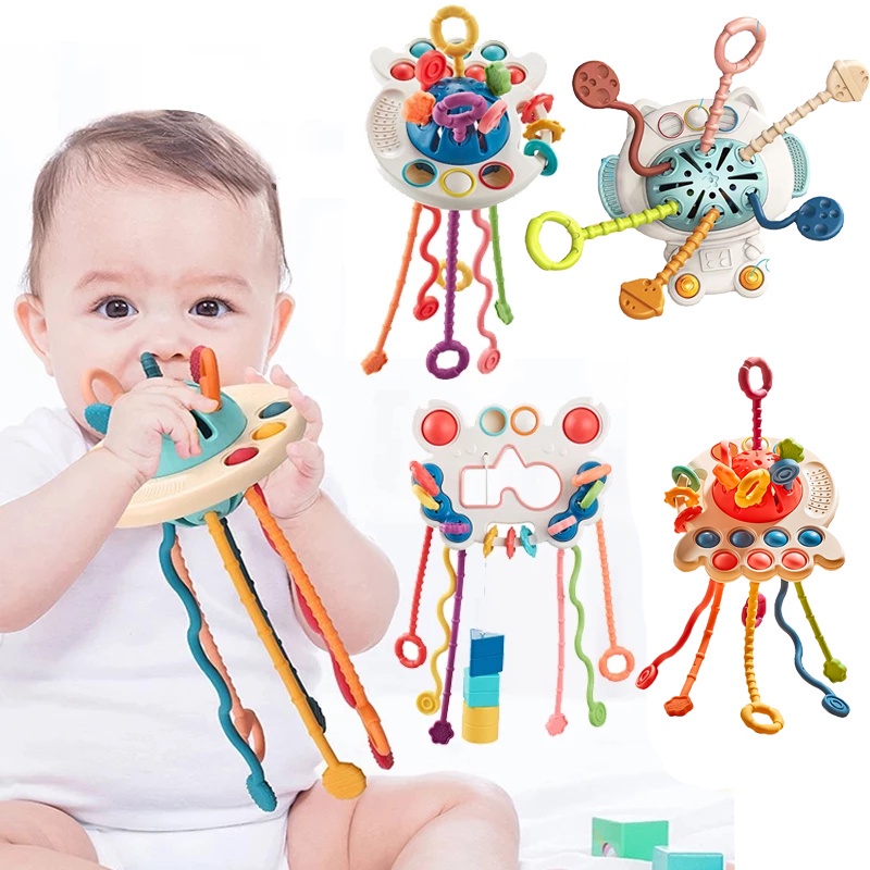 [COD] Mainan Edukasi Montessori 5in1 Bahan Silikon Untuk Bayi 6-12 Bulan Bentuk Roket