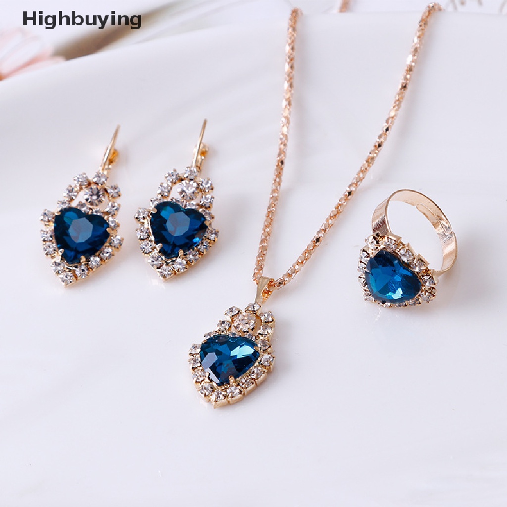 Hbid Fashion Ladies Set Perhiasan Romantis Hati Pengantin Pernikahan Kalung Cincin Set Anniversary Ulang Tahun Valene Day Gift Glory