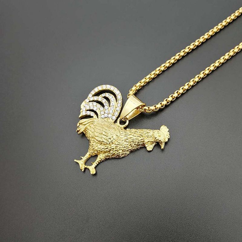 Vintage Hip Hop Fashion Pria Zirkon Ayam Liontin Kalung Pesta Perhiasan Aksesoris