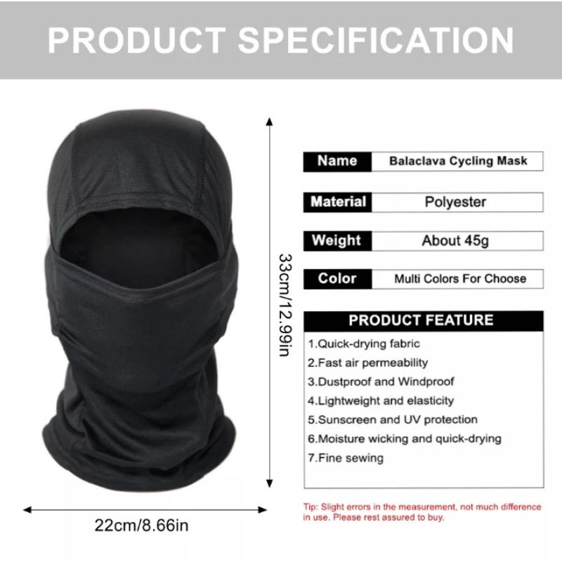 masker buff ninja full face balaclava spandex hitam import