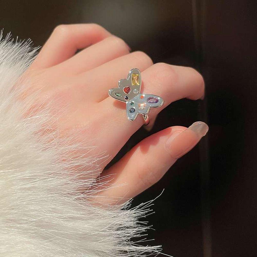 Mxbeauty Wanita Cincin Trendi Retro Pembukaan Cincin Hati Y2k Gadis Hadiah Ins Gaya Zirkon Gaya Korea Cincin