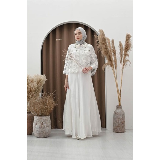 SOLEMIO TERUSAN PANJANG / GAMIS /MAXIDRESS PESTA MUSLIM  SUTRA  Y831488 WHITE