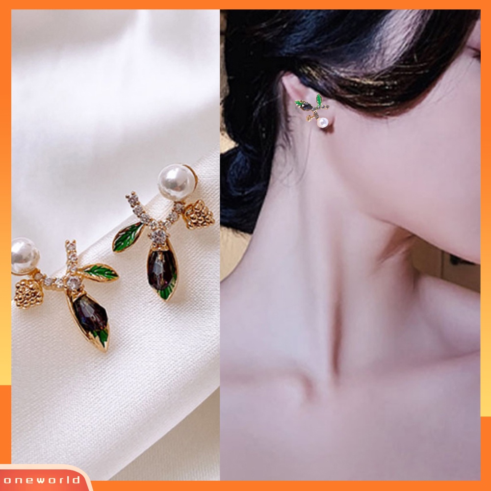 [WONE] Fashion Wanita Bertunas Berlian Imitasi Mutiara Imitasi Hias Telinga Stud Anting Perhiasan Hadiah