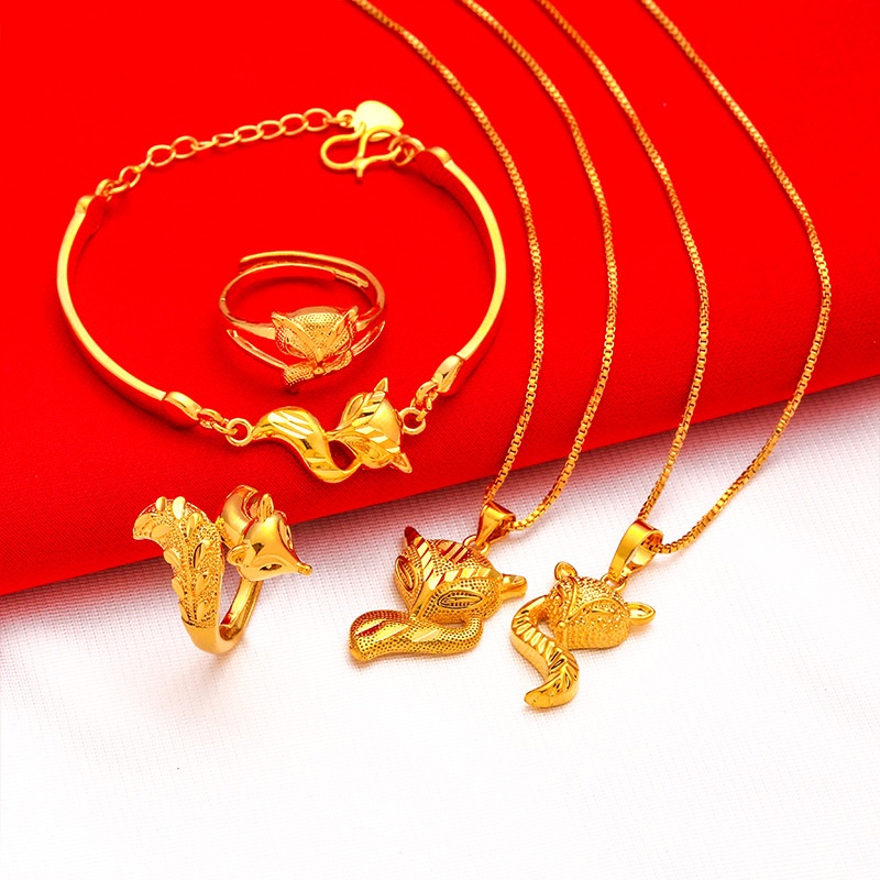 Goldkingdom Perhiasan Fashion Emas Asli Kadar 375Bangkok Aksesoris Ready Stock Set Kalung Gelang Cincin Rubah Wanita Dengan Finishing Buram Tersedia Untuk Tahan Lama Luntur