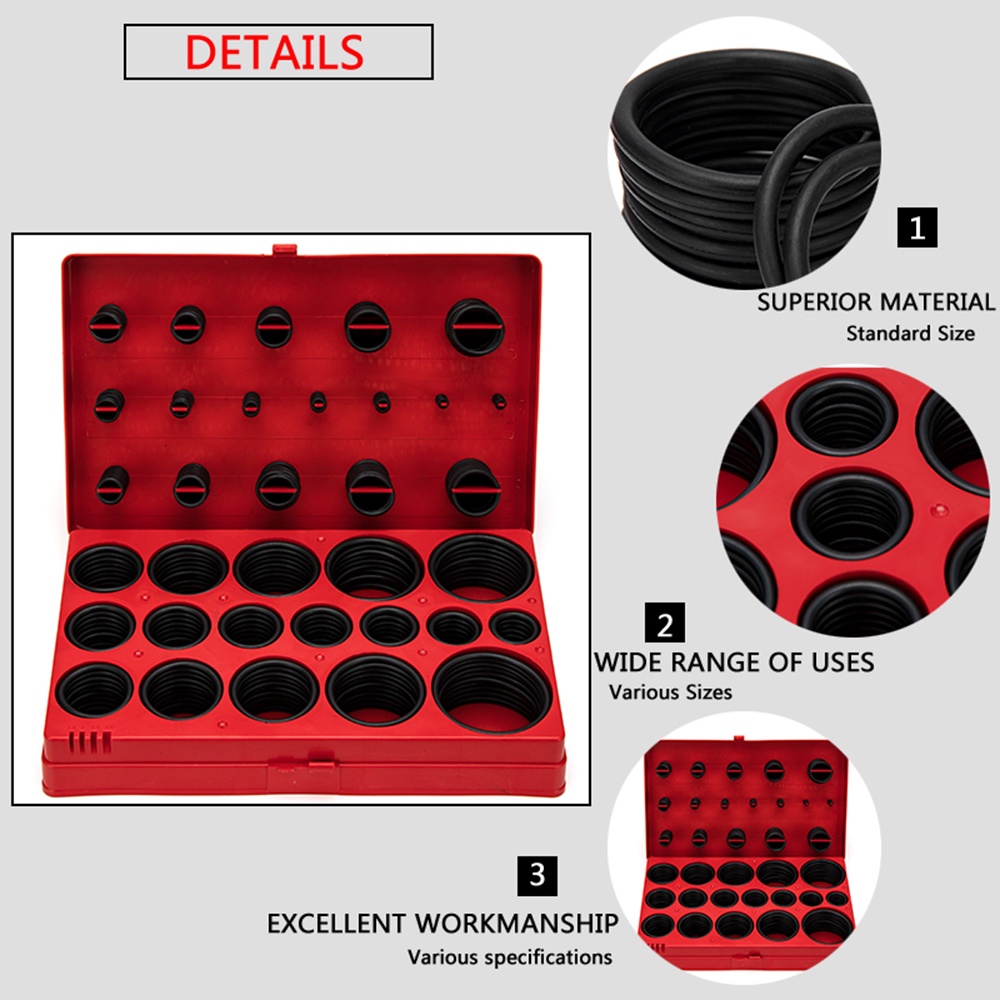 O-ring Set - Oring Seal Kit 419 PCS - Karet Ring Set - Seal Set Motor Mobil - Box Merah - Sealing Rings Gasket Assortment Set Kit Box Oil Waterproof