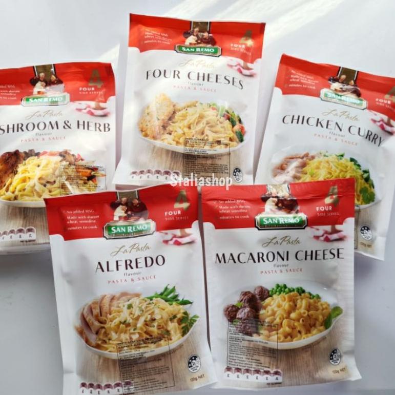

[PRODUK 6HJKH] San Remo La Pasta Macaroni Cheese Alfredo Four Cheeses Chicken Curry DSF