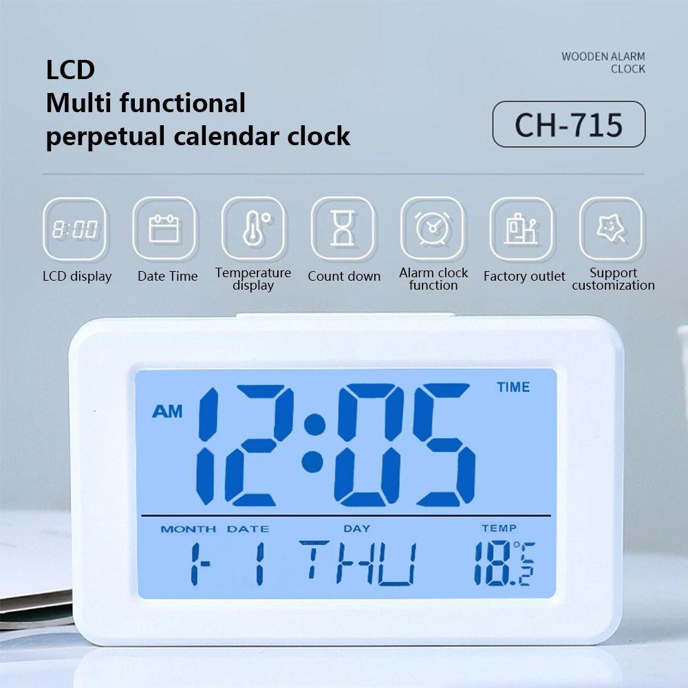 Solighter Jam Alarm Digital Backlight Kreatif Suhu Jam Angka Kalender