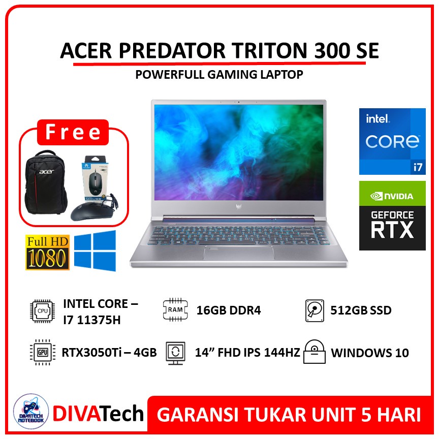 Acer Predator TRITON 300 PT314 RTX3050Ti i7 11375H 16GB 512GB SSD FHD 144Hz | Laptop Acer Predator