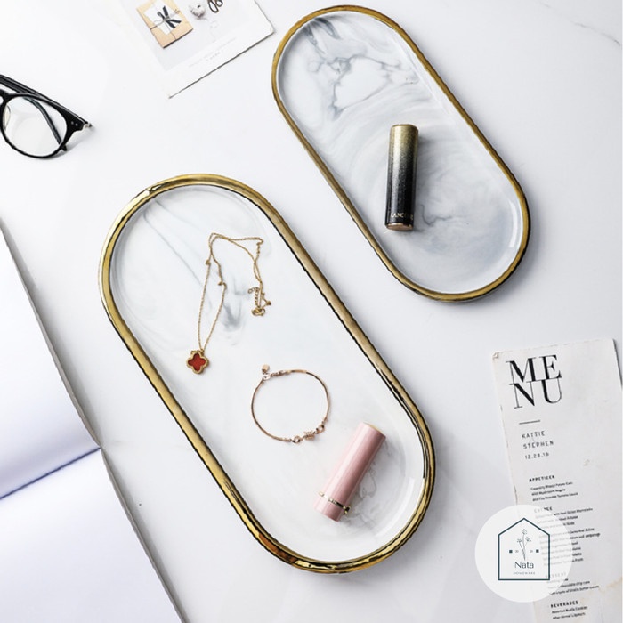Marble Oval Tray Nampan Tatakan Perhiasan Mewah Cantik Dekorasi Piring