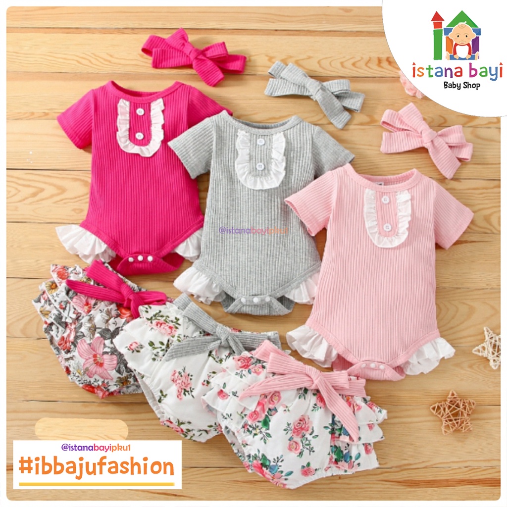 Catell Love Setelan Baby  + Bandana / Romper Bayi