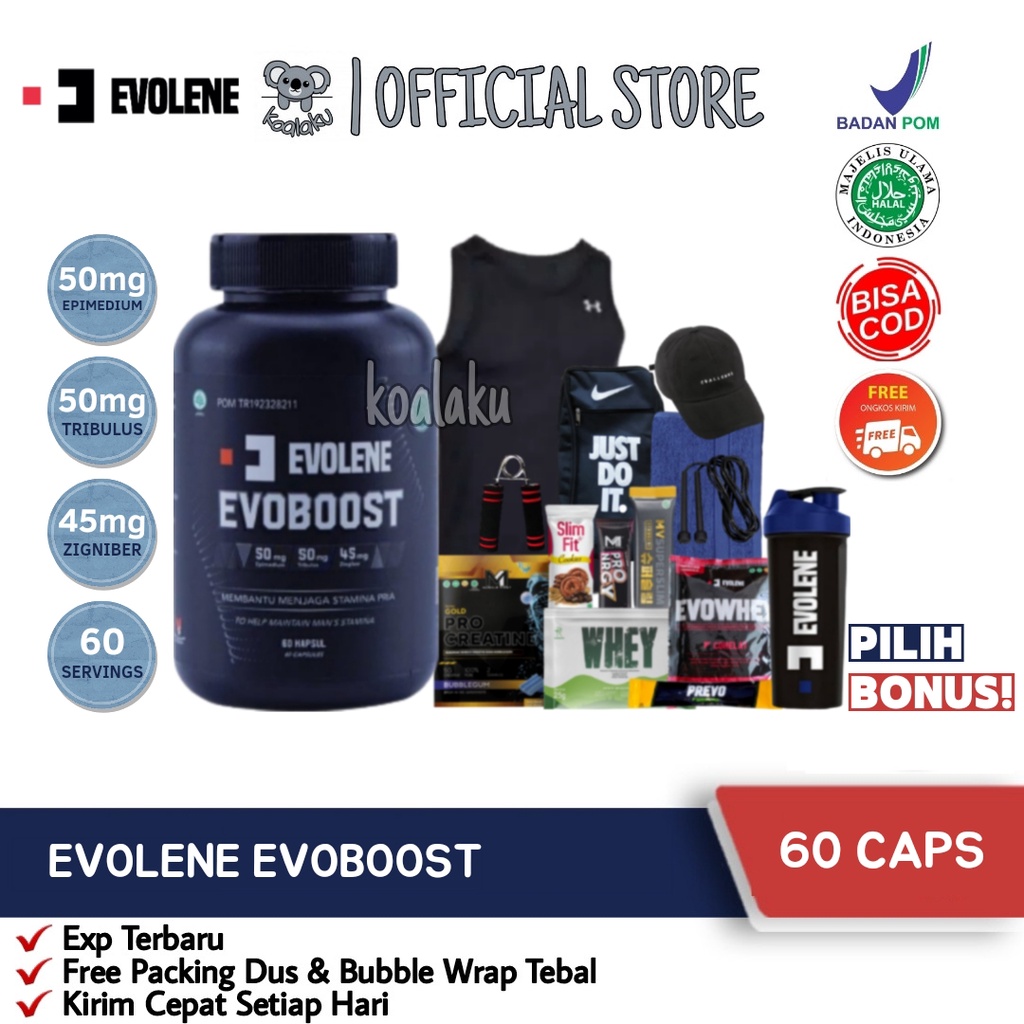 Evolene Evoboost Evo Boost Testosterone Booster 60 caps kapsul Suplemen Testoterone Booster