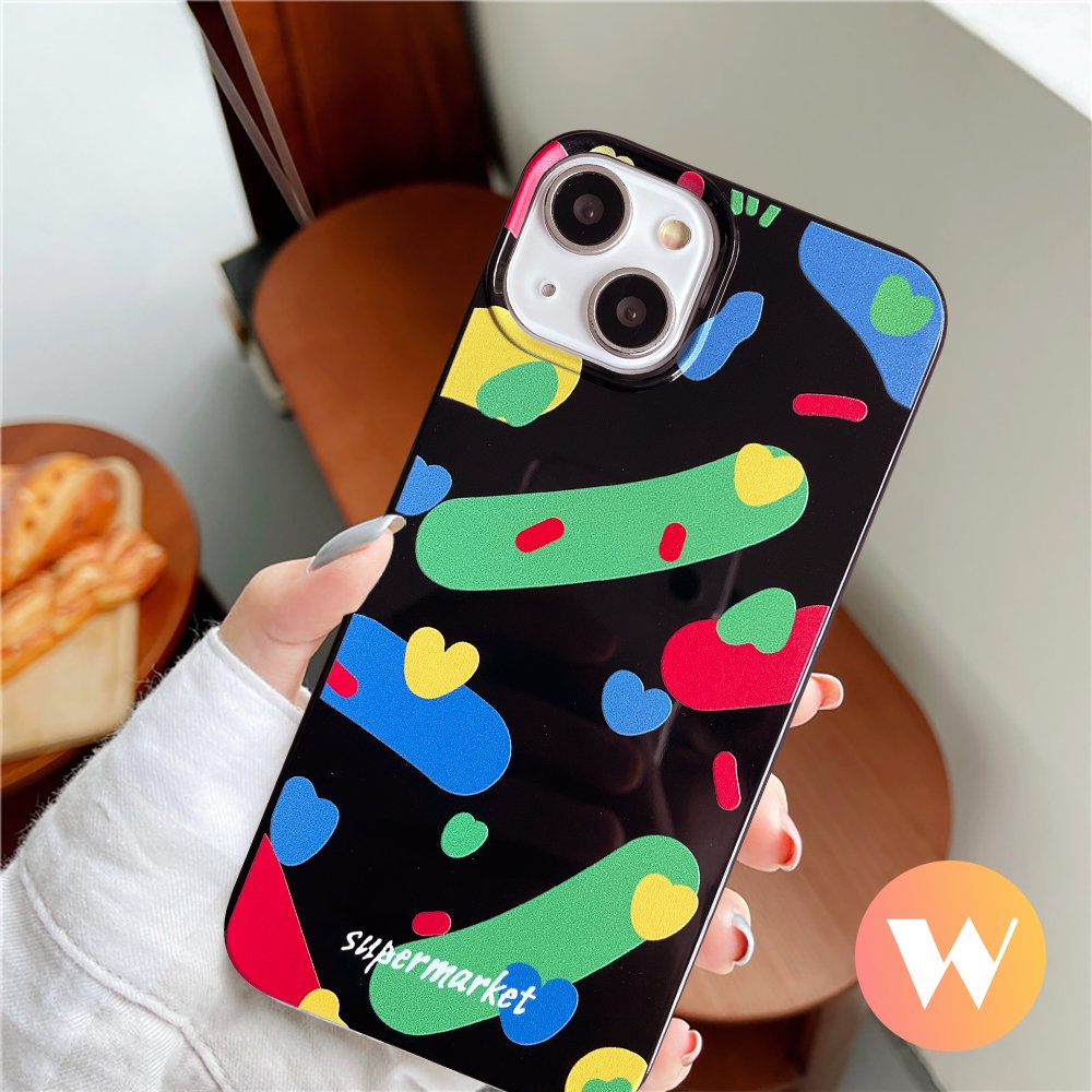 IPHONE Permen Glossy Lembut Tpu Ponsel Cover Kompatibel Untuk Iphone11 13 12 14 Pro Max 8Plus XR 7Plus X XS Max SE 2020warna Warni Art Pigmen Cinta Hati Shockproof Case