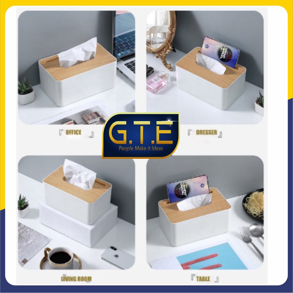 GTE | Kotak Tisu Tissue Box Elegan dengan Tutup Kayu Multifungsi Model / Organizer Meja