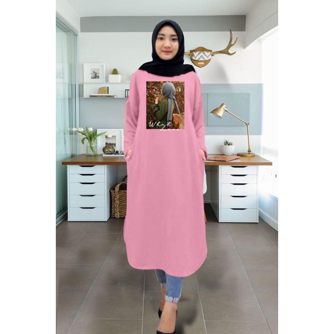 Tunik wanita DTF HIJAB WHAT / tunik murah / tunik kekinian / tunik panjang / tunik import / tunik jumbo