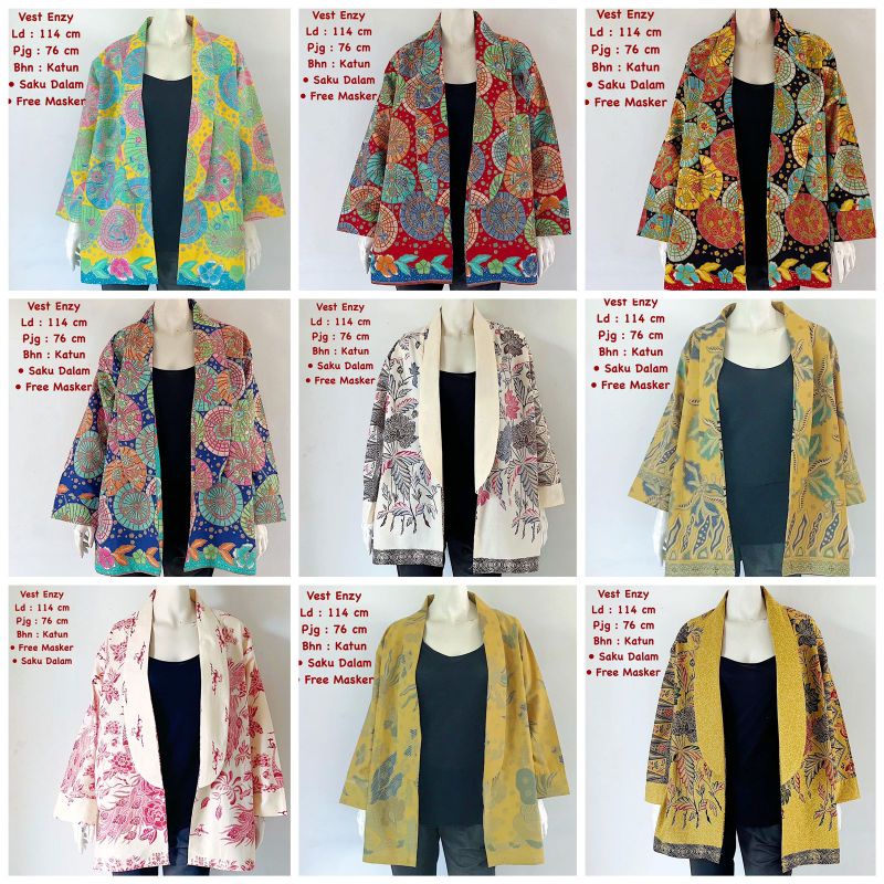 Vest enzy #2 batik solo atasan kerja outer wanita bolero batik