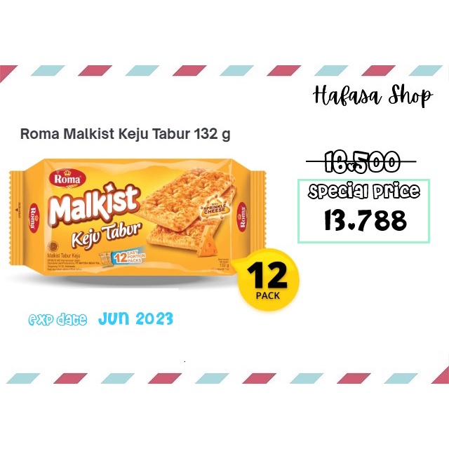 Roma Malkist Keju Tabur 12 sachet x 11 gram 132 gram