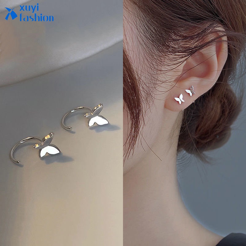 Anting Perak Tipe C Korea Untuk Wanita Sederhana Kupu-Kupu Ear Hook Fashion Earring Aksesoris Perhiasan