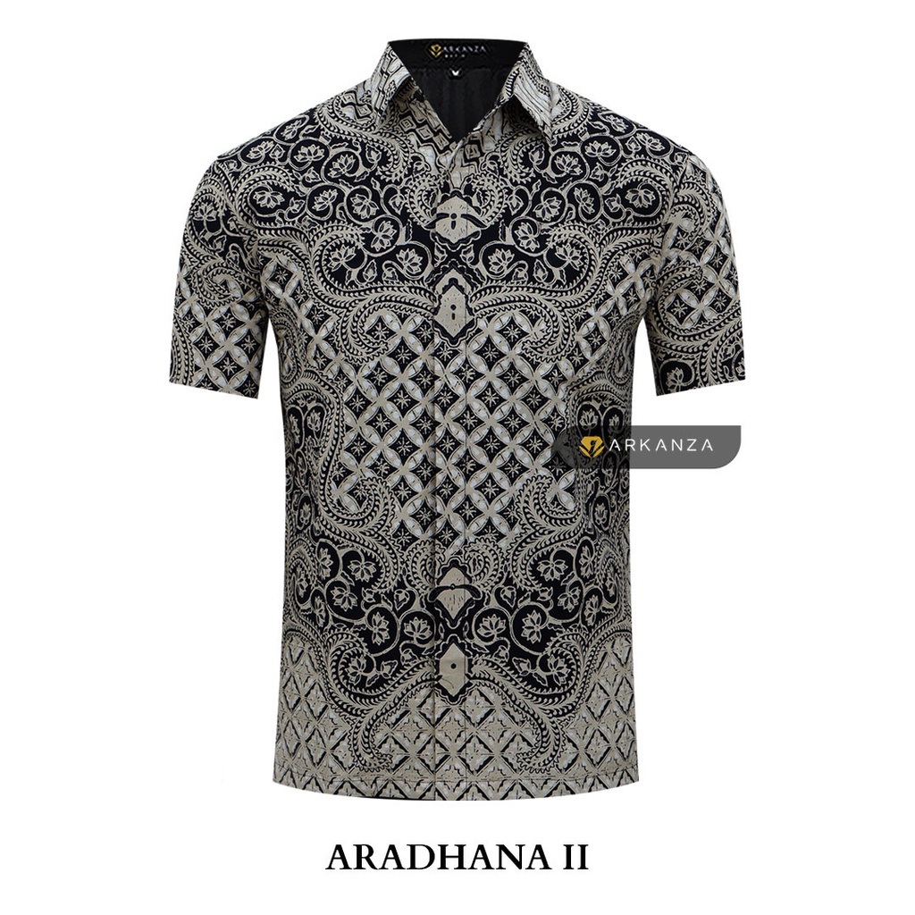 BATIK ARKANZA Motif ARADHANA Hem Atasan Kemeja Baju Batik Pria Cowok Laki Laki Slimfit Full Lapis Furing Lengan Panjang Lengan Pendek Original Asli