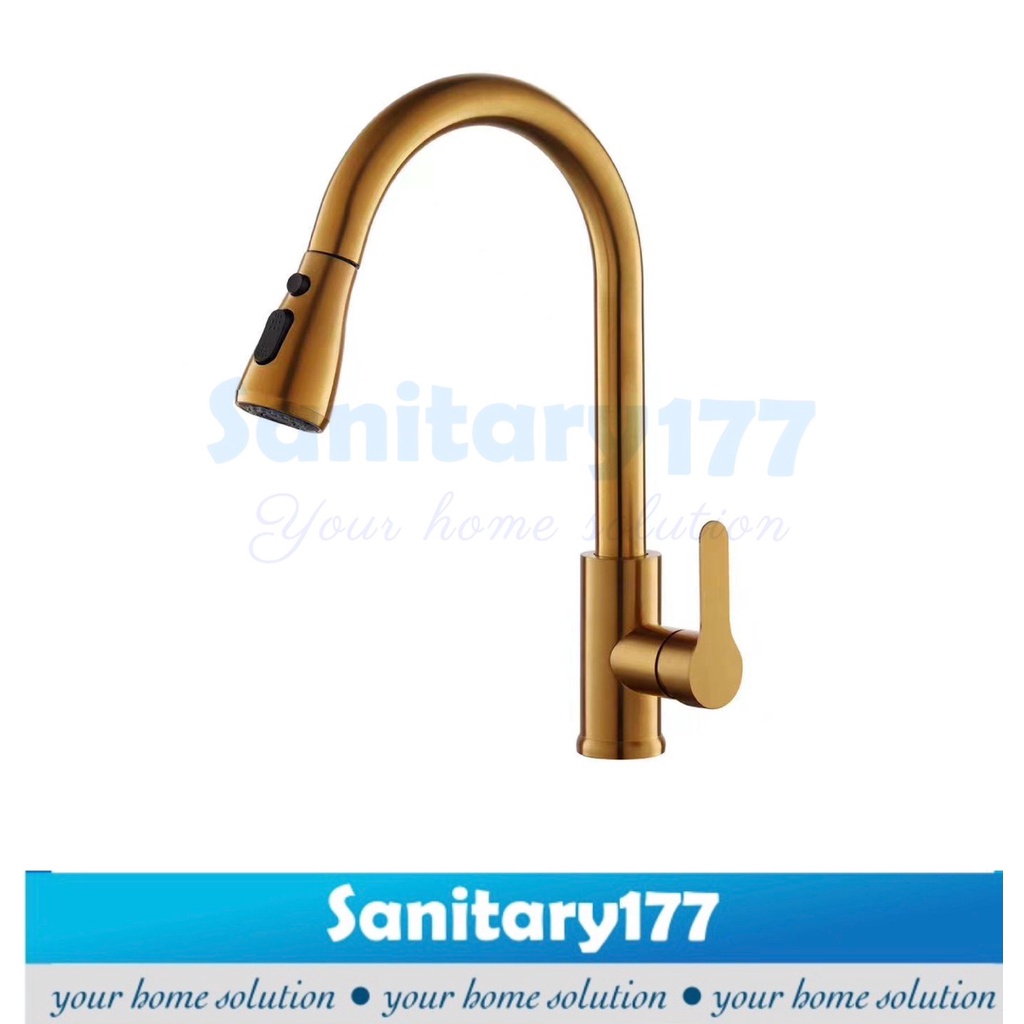 Kran sink Tarik panas dingin stainless 304 GOLD 15G-keran air angsa dapur  cuci piring emas kuning wastafel Fleksibel mixer hot cold unik antik stenles