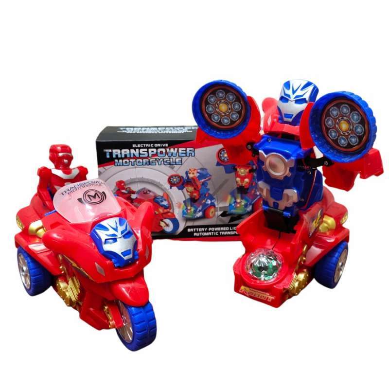MAINAN ROBOT TRANSPOEWR MOTORCYCLE IROMAN MUSIK &amp; LAMPU