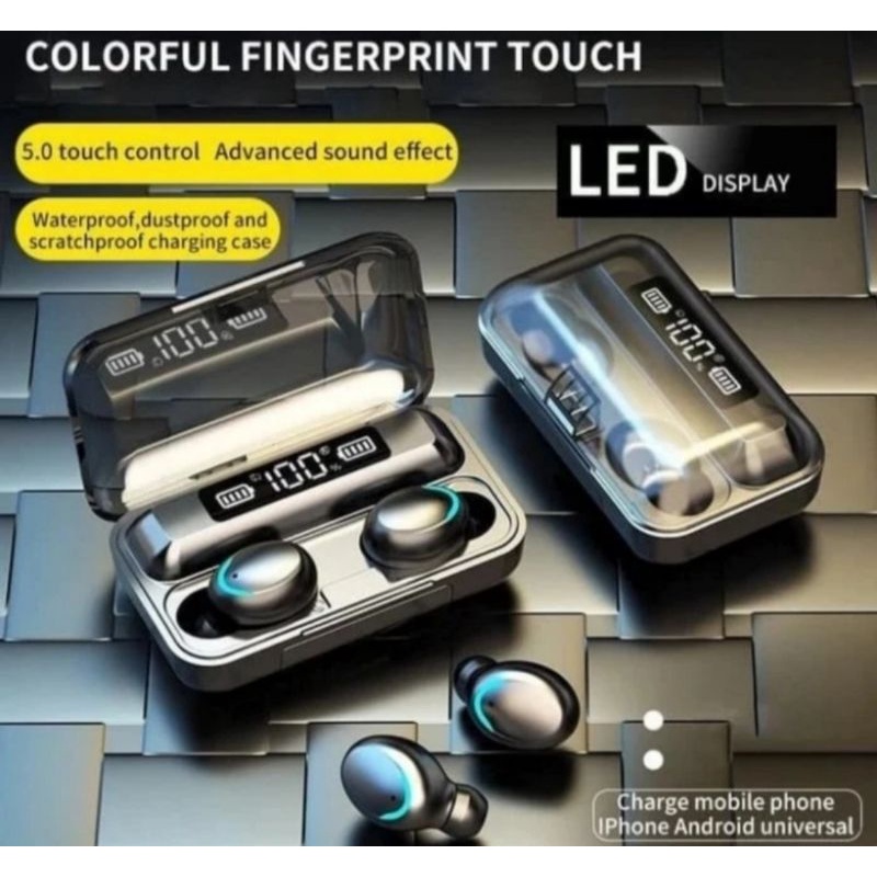 TWS HEADSET BLUETOOTH F9-5 LED WIRELESS EARPHONE BASS ORIGINAL IMPORT HEADSET BARU