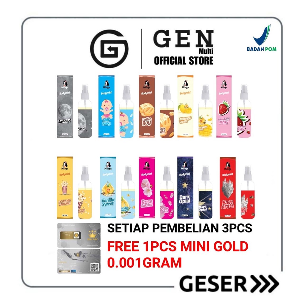 GEN -  [BPOM] PROMO 3PCS BONUS EMAS Parfum Body Mist Milofa 100ml Premium / Body Mist Baccaratz 100ml / Parfum Unisex Wangi Tahan Lama