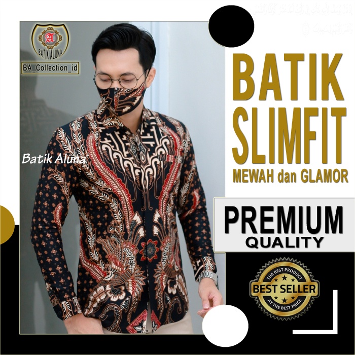 Baju Batik Pria Slimfit Lengan Panjang Modern Premium Original kondangan Bagus Kombinasi Motif Kekin