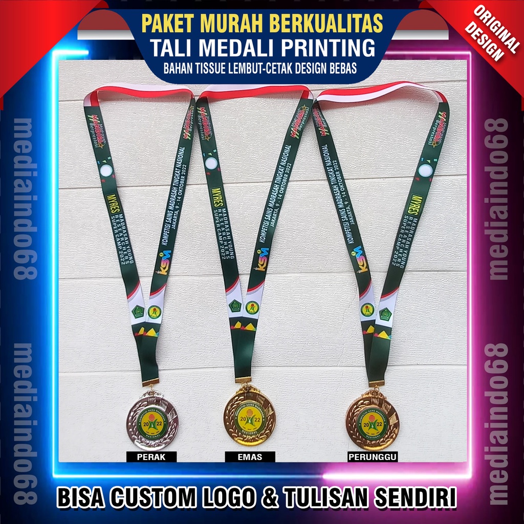 

Tali Medali Printing + Medali - Tulisan Custom (Paket Murah - Berkualitas)