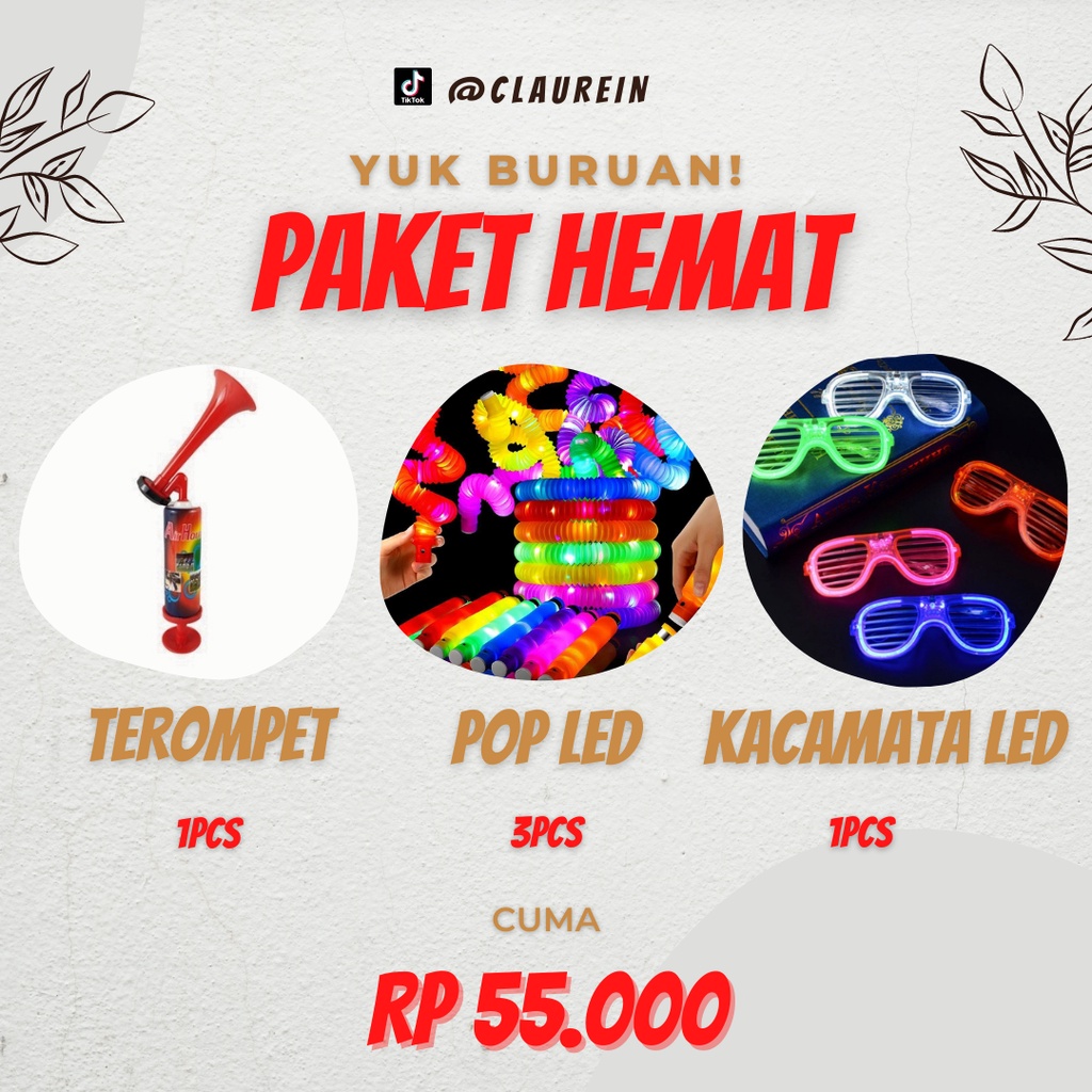 PAKET TAHUN BARU PESTA PARTY PERAYAAN TEROMPET POP LED KACAMATA LED