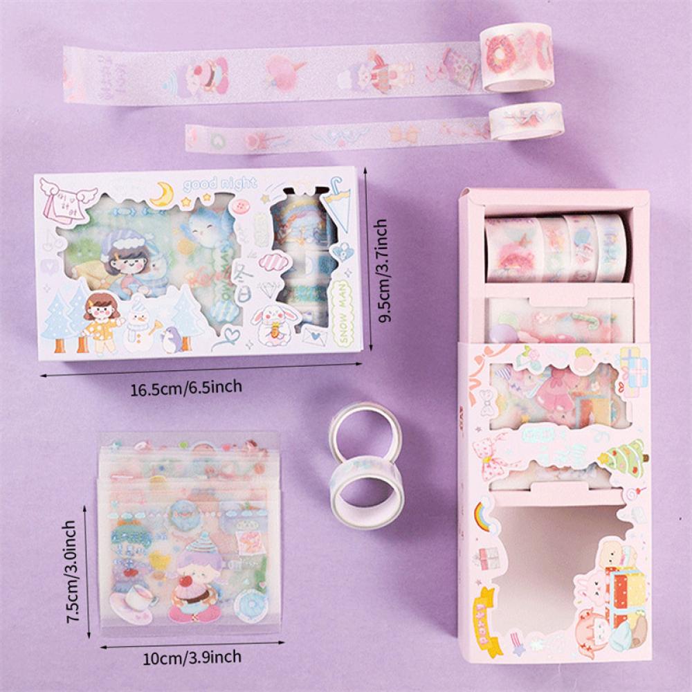 Timekey 4Rolls 12Pcs Lucu Kartun Washi Tape Scrapbooking Kreatif Kawaii Masking Jurnal Tape DIY Scrapbooking Diary Tape Stiker J1N9