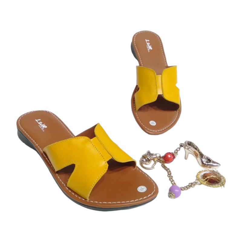 Sandal Wanita Kulit Asli Sandal Slop Sol Karet Tidak Licin