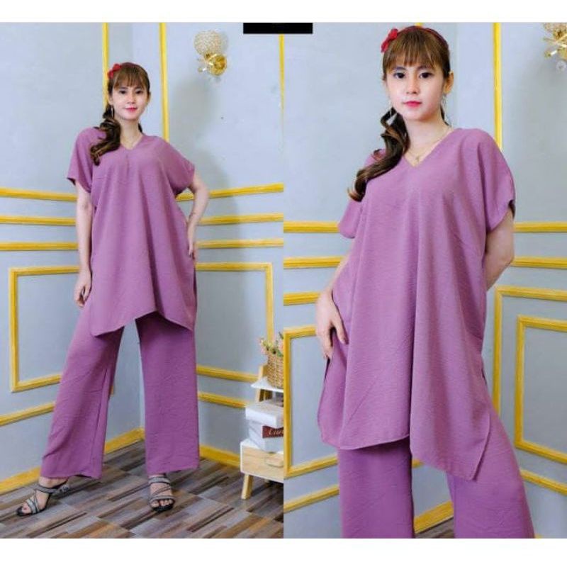 NAGITA LONG SQUARE SETCEL - SETELAN BAJU DAN CELANA CRINKLE AIRFLOW JUMBO KEKINIAN