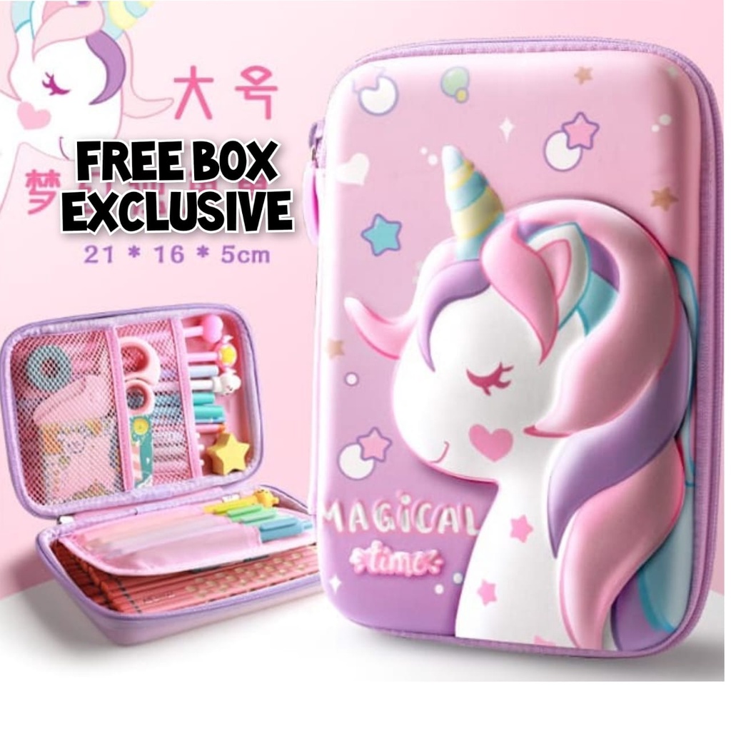 

Kotak Pensil Ukuran Besar Tahan Air Wangi Free Box Exclusive Tempat Pensil 3D Unicorn Pencil Case Large Kotak Pena Hard Case Emboss 6D