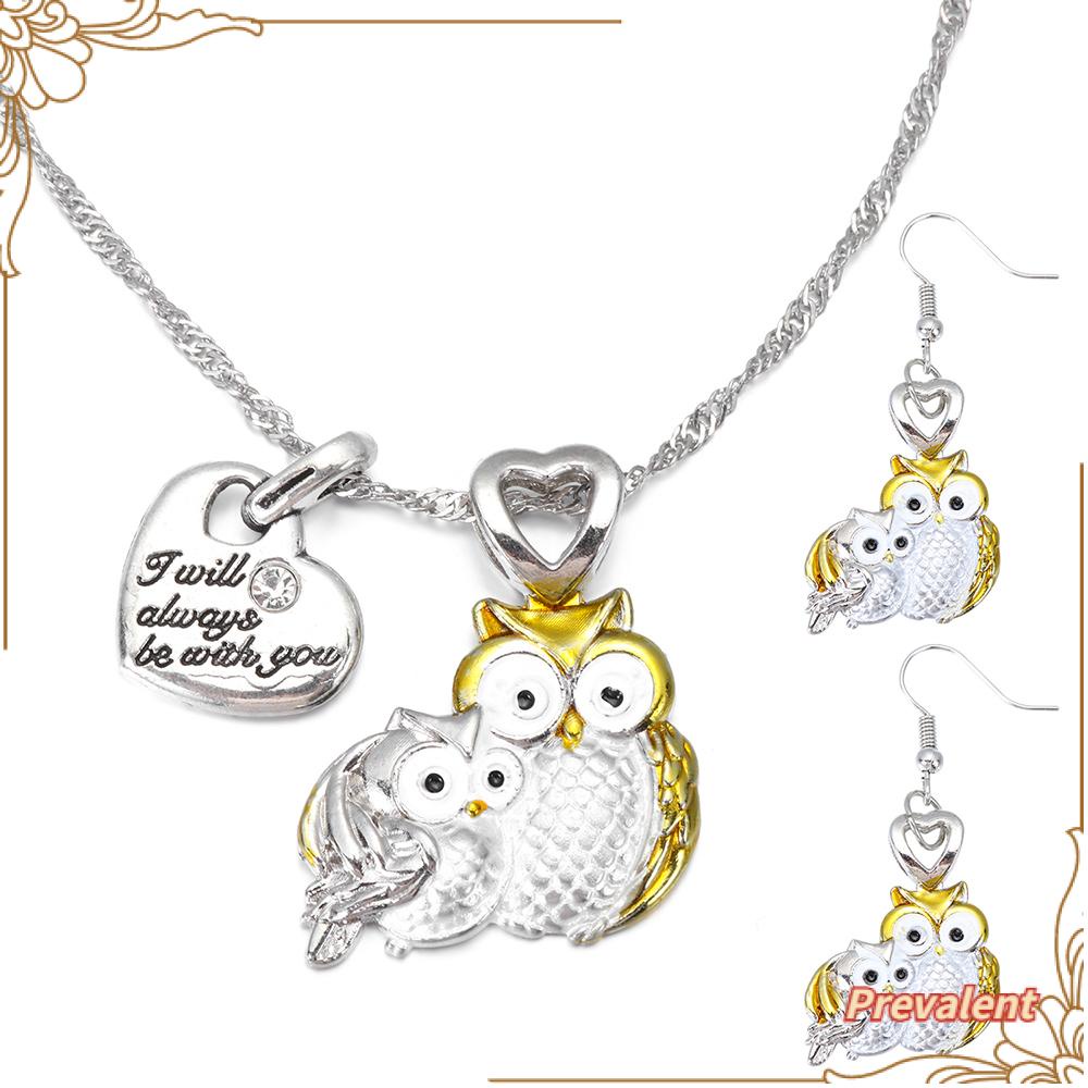 PREVA Owl Necklace Cute Two-Color Lettering Love I Will Always Be with You Owl Earring