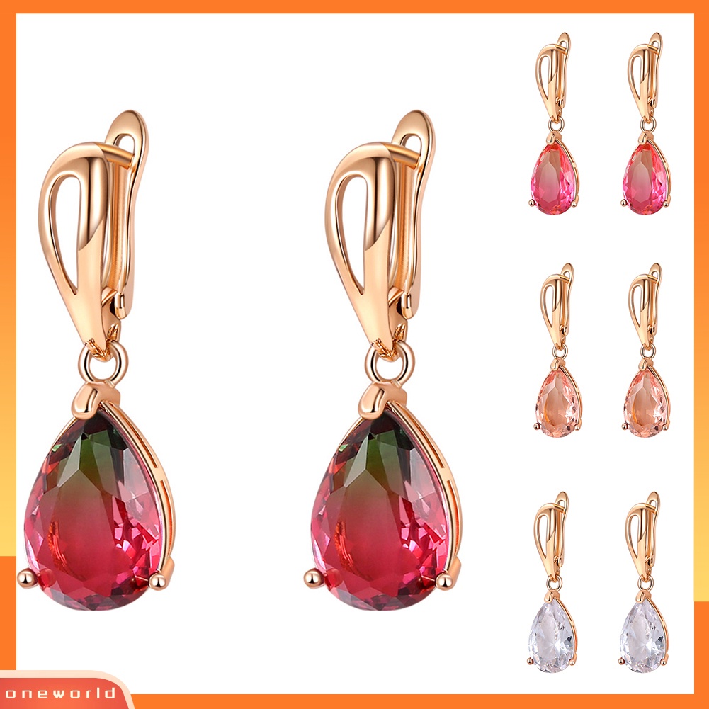 [WONE] Natal Lady Teardrop Faux Gemstone Hias Menjuntai Leverback Anting Hadiah Xmas