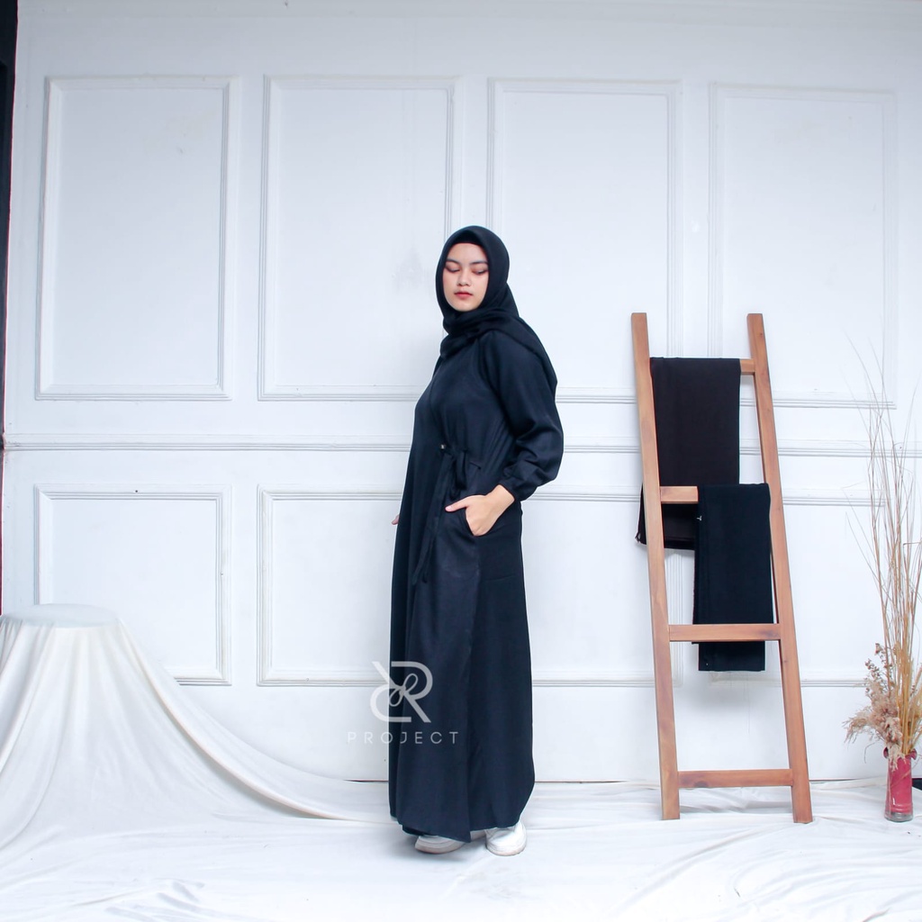 GF02 ~ ARSEN DRESS size S M L XL fashion muslim basic stylish remaja MILENIAL ( BLACK )