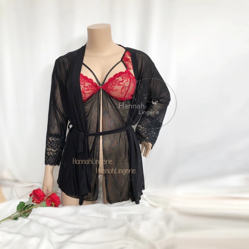 Lingerie Big Size XL-3XL Baju Tidur Bigsize Kimono Hot Seksi Cantik Transparan Jumbo// B 381