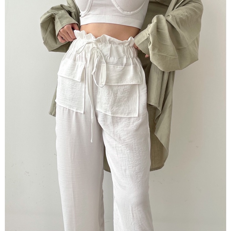 ZASKIYA - Hanna Pants / Celana Kulot Highwaist Crinkle Double Pocket