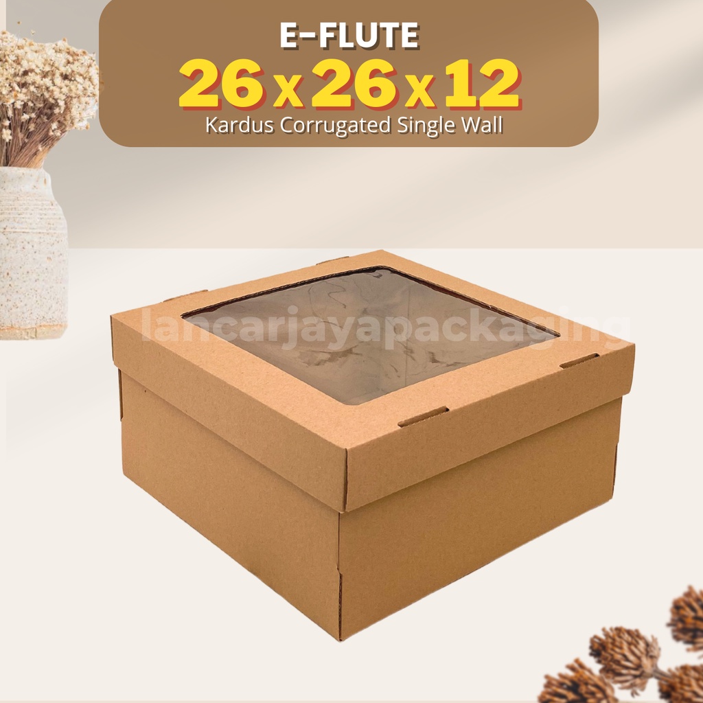 

E-FLUTE Box Kemasan Kue Tart Cake Kotak Kado Hampers Souvenir 26x26x12 cm