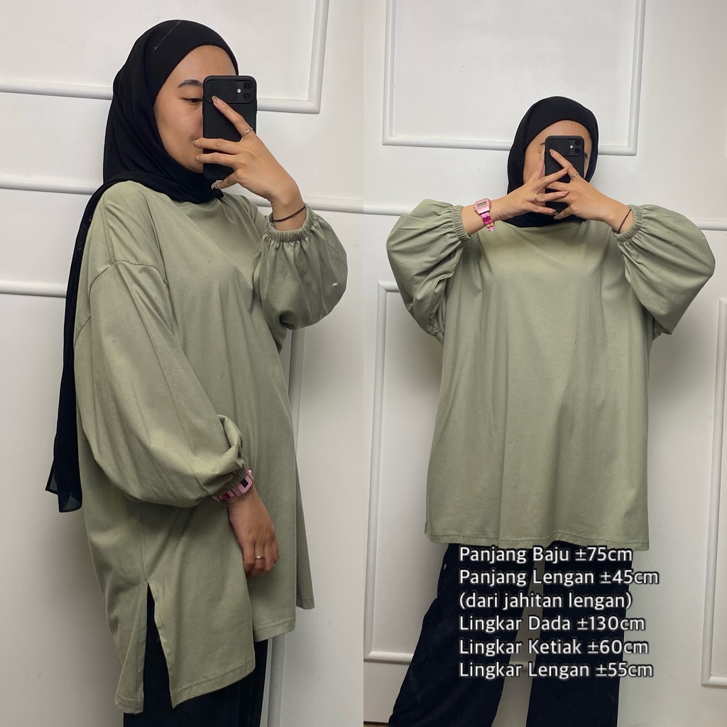 Kaos Lengan Panjang Wanita Blouse Balon Oversize Busui Friendly