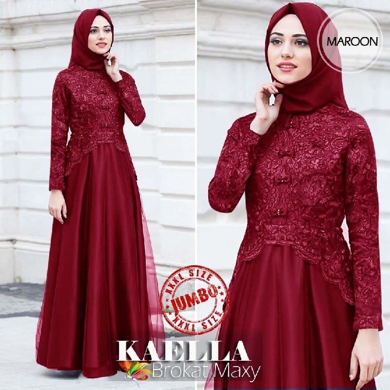 baju gamis mewah bahan brukat corneli lapis puring