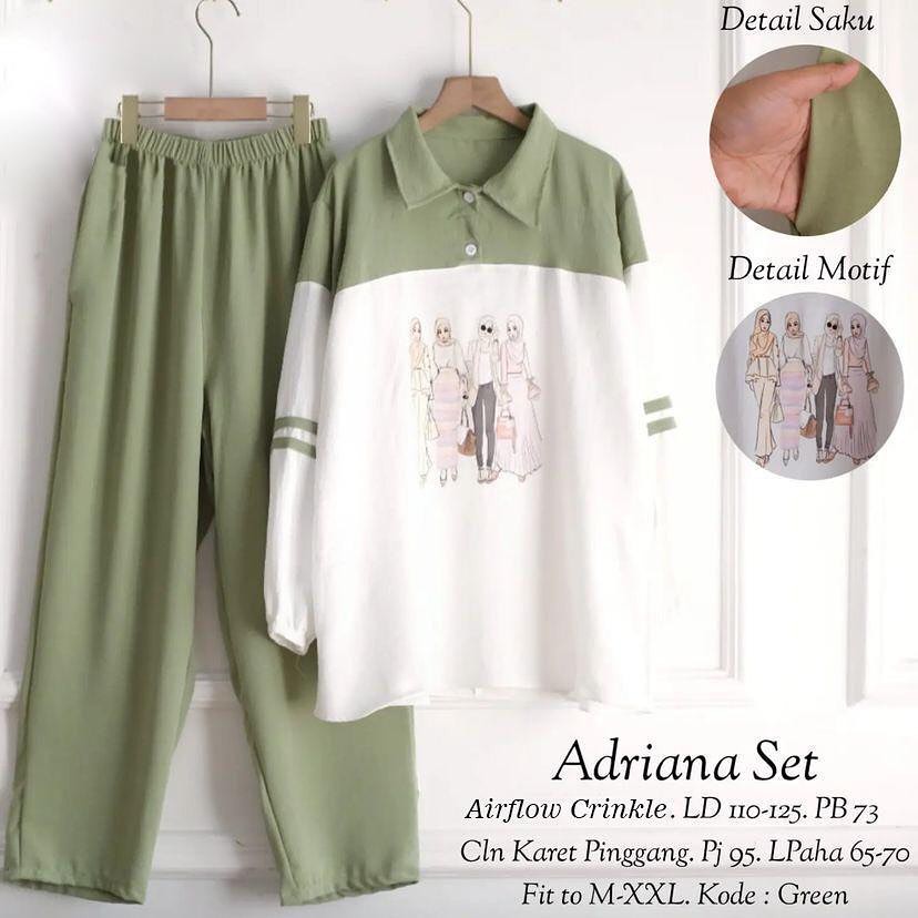 ADRIANA SET BAHAN CRINKLE AIRFLOW PREMIUM MOTIF POLOS DAPAT BAJU DAN CELANA SETELAN WANITA TERBARU 2023 KEKINIAN ONE SET WANITA KOREAN STYLE SET CASUAL WANITA HIJAB LENGAN PANJANG BAJU ATASAN DAN CELANA WANITA SET BUSUI